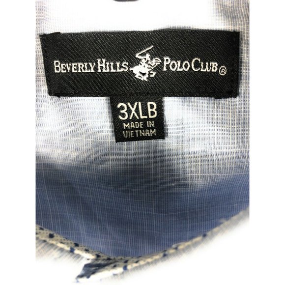 Beverly Hills Polo Men's 3XLB Short Sleeve Button Up Blue Cotton Blend Shirt A9 - Picture 2 of 4